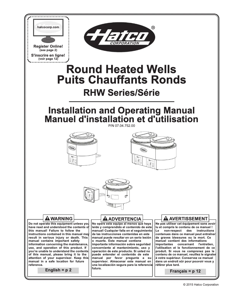 Page n°1 - Manuel utilisateur Hatco RHW-2