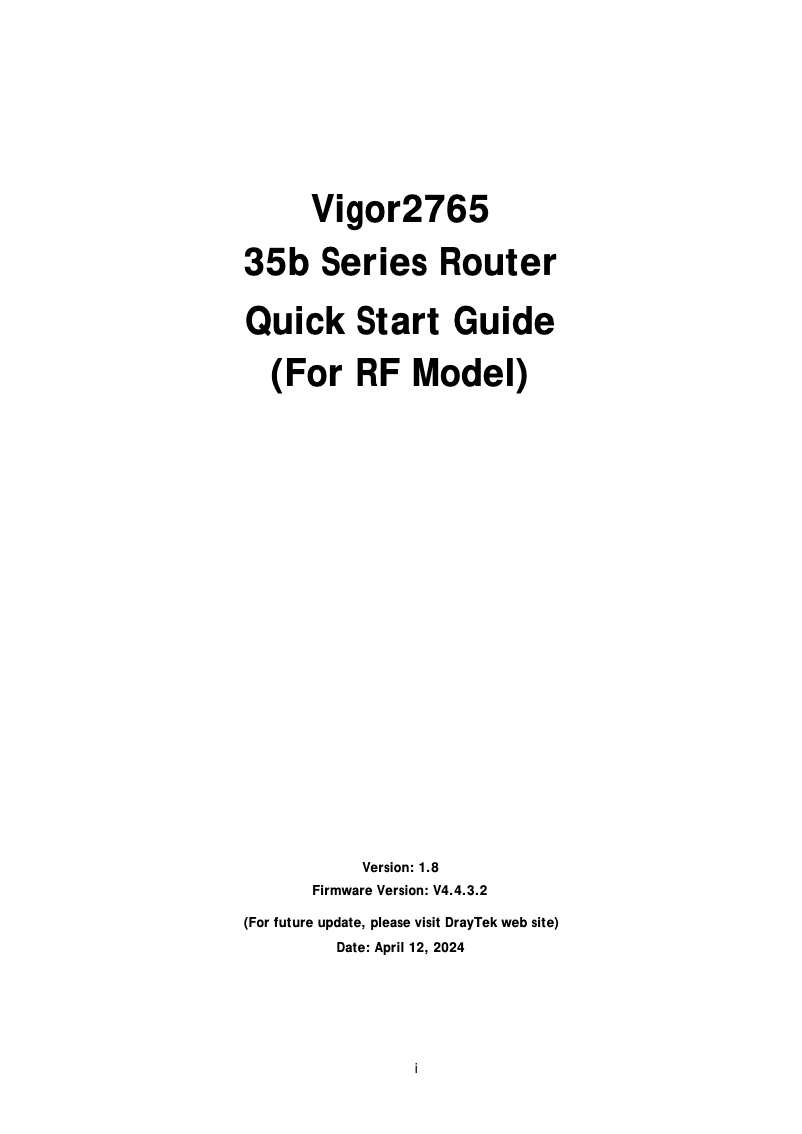 Page n°1 - Guide de démarrage rapide Draytek Vigor 2765