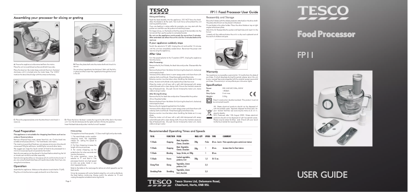 Page 1 de la notice Manuel utilisateur Tesco FP11