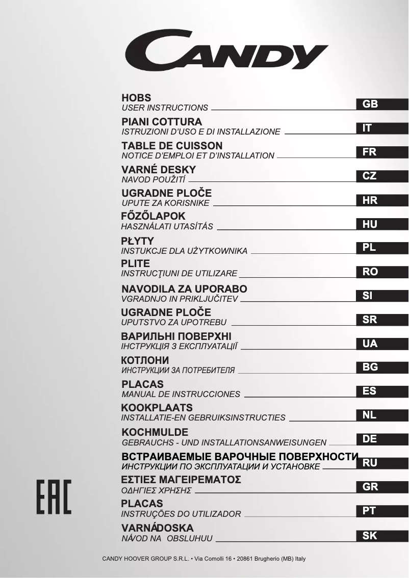Page 1 de la notice Manuel utilisateur Candy PCI27XCH64CCB