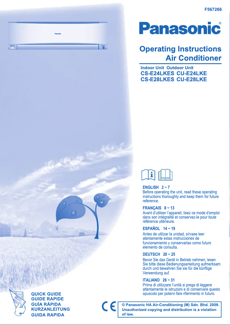 Page n°1 - Manuel utilisateur Panasonic CU-E28LKE