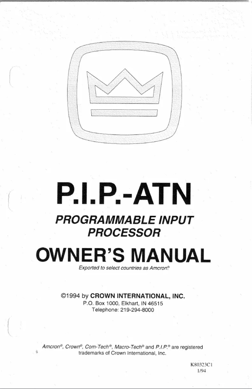Page n°1 - Manuel utilisateur Crown P.I.P.-ATN