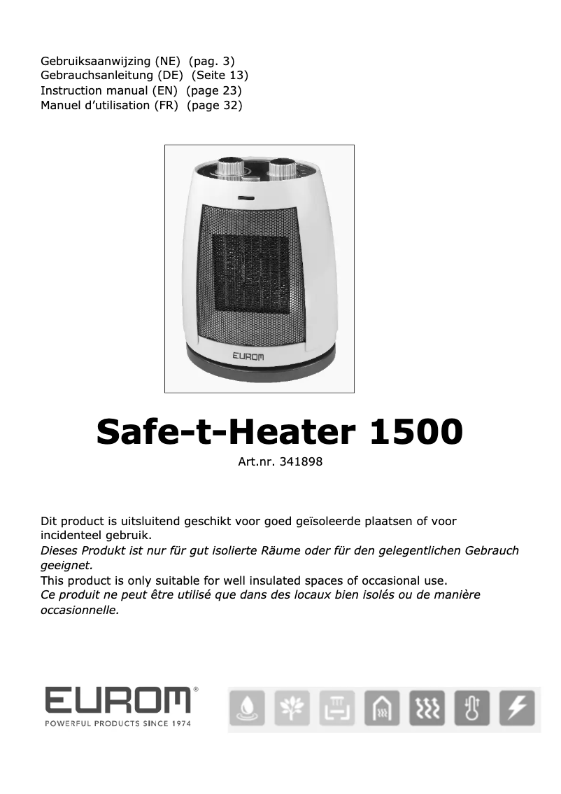 Page n°1 - Manuel utilisateur Eurom Safe-t-Heater 1500