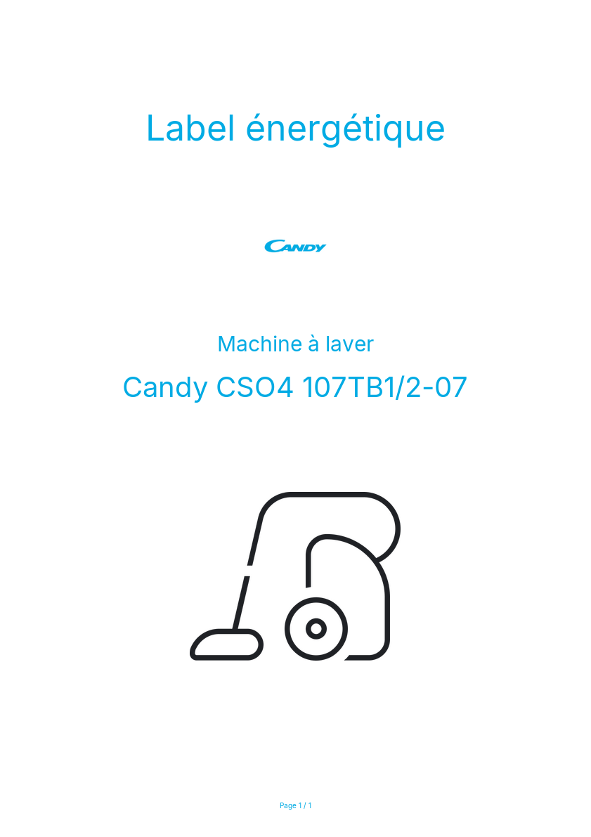Page n°1 - Label énergétique Candy CSO4 107TB1/2-07
