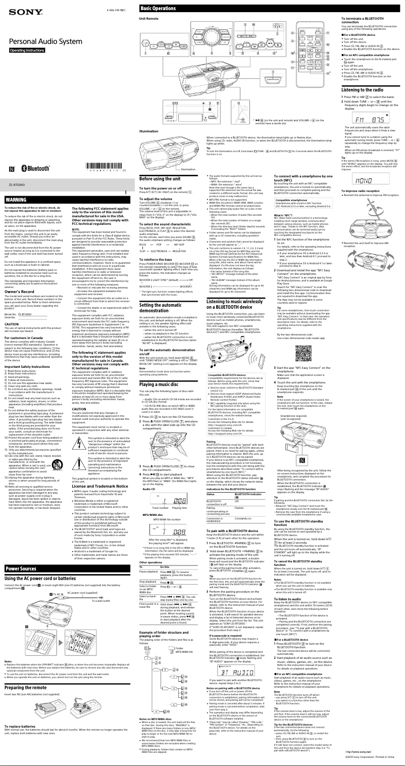 Page n°1 - Manuel utilisateur Sony ZS-BTG900