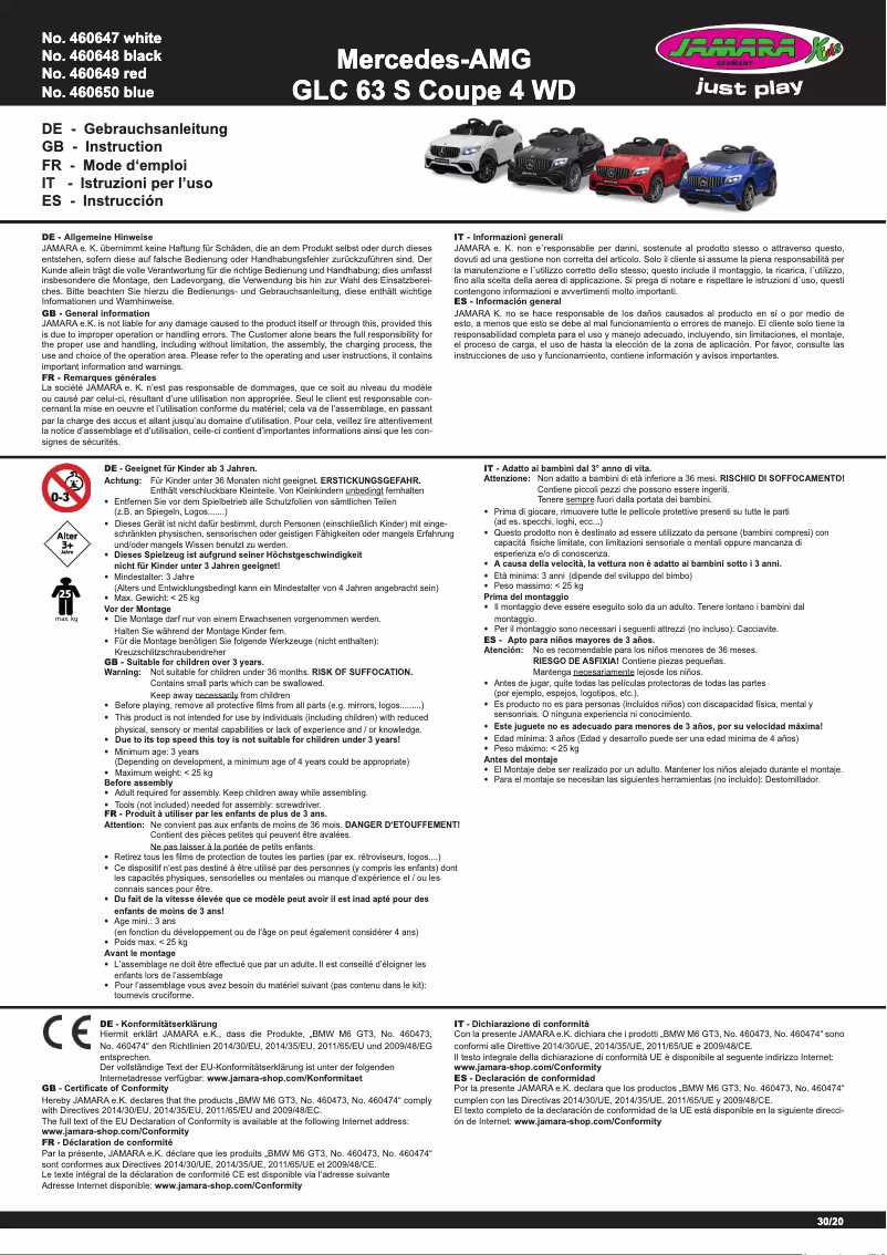 Page 1 de la notice Manuel utilisateur Jamara Mercedes-AMG GLC 63 S Coupe 4 WD