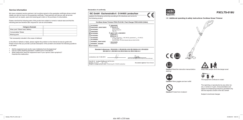 Page 1 de la notice Manuel utilisateur Ozito PXCLTS-018U