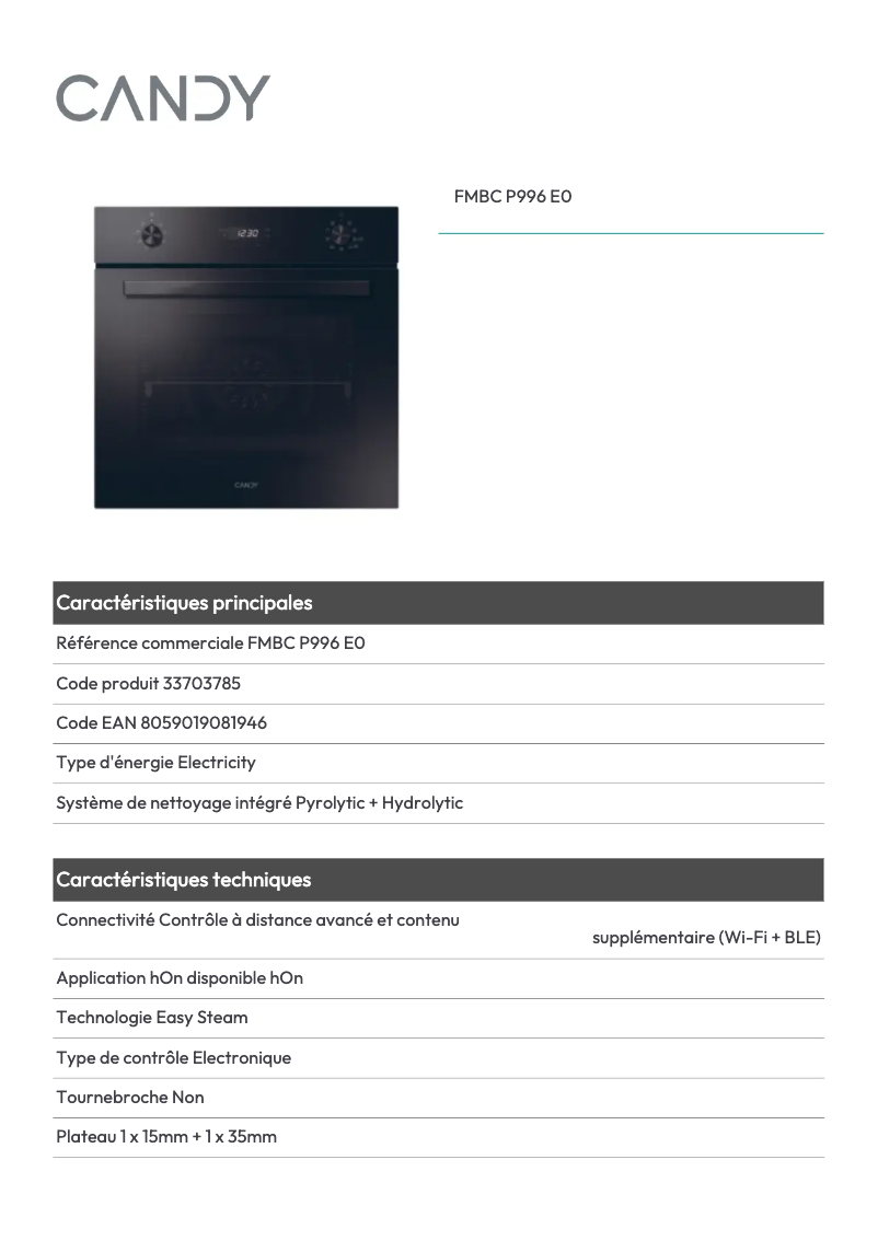 Image de la première page du manuel de l'appareil FMBC P996 E0