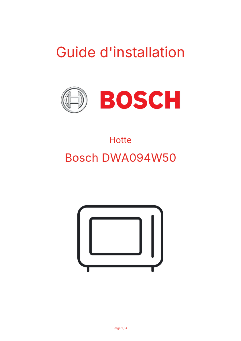 Page n°1 - Guide d'installation Bosch DWA094W50