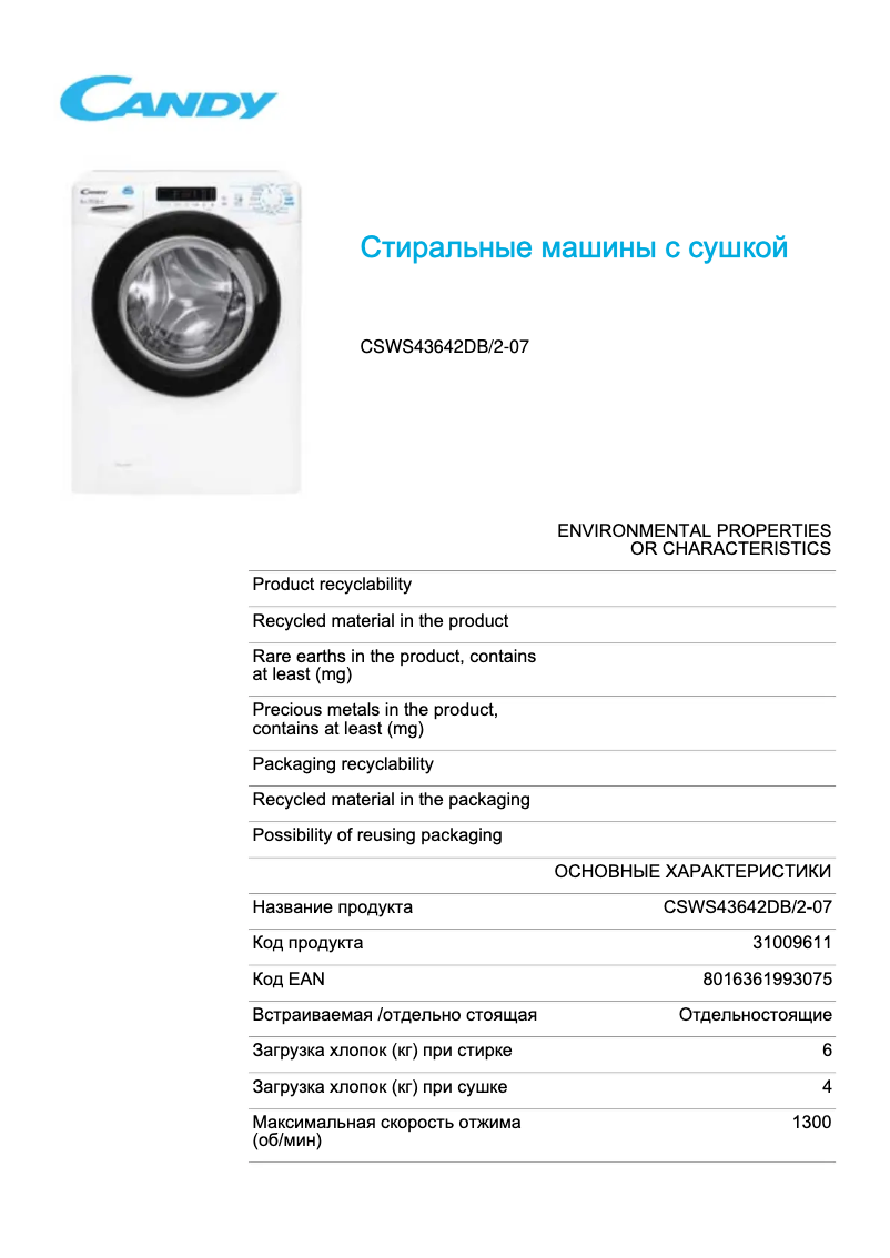 Image de la première page du manuel de l'appareil CSWS43642DB/2-07