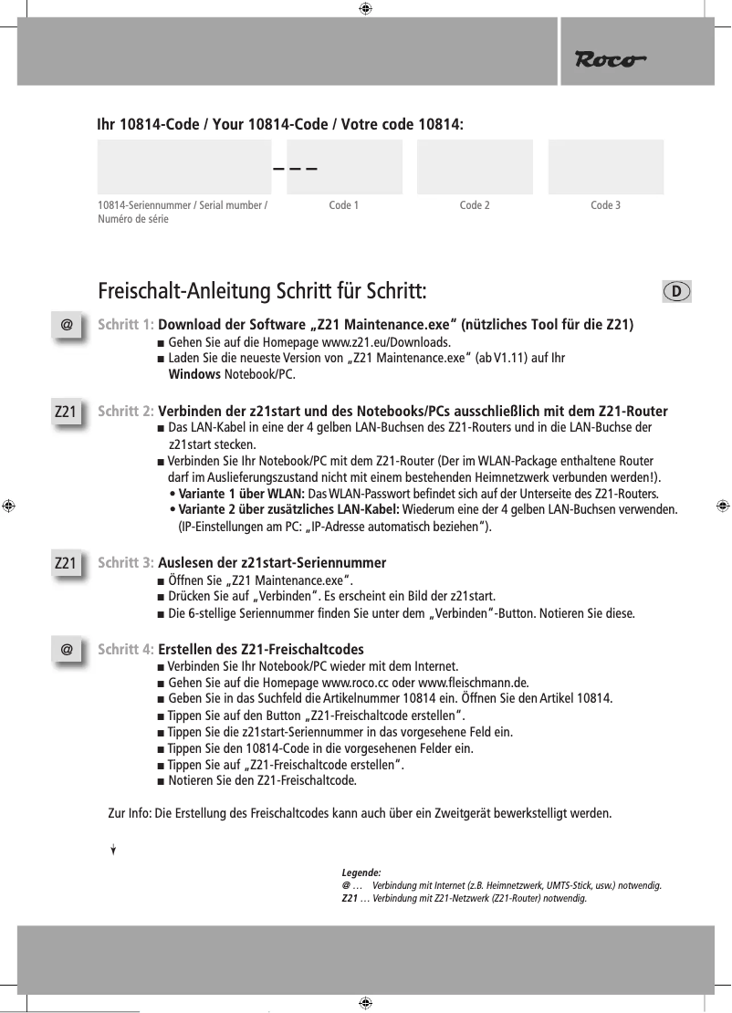 Page n°1 - Manuel utilisateur Roco 10814