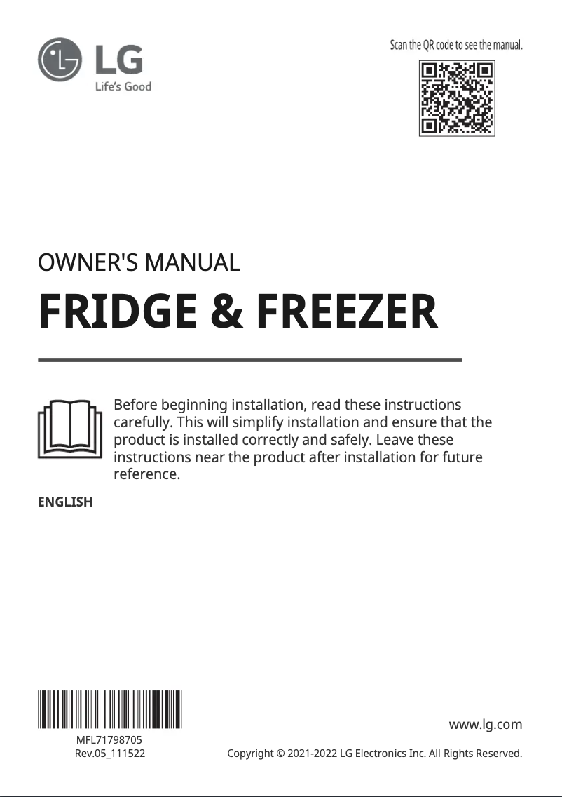 Page 1 de la notice Manuel utilisateur LG GSJV31WBXF