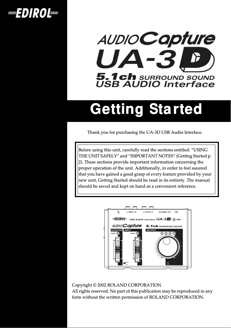 Image de la première page du manuel de l'appareil UA-3D