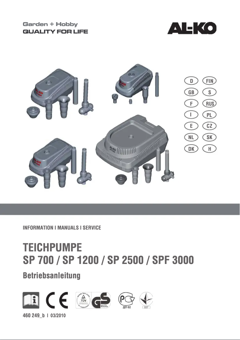 Page 1 de la notice Manuel utilisateur AL-KO SP 700