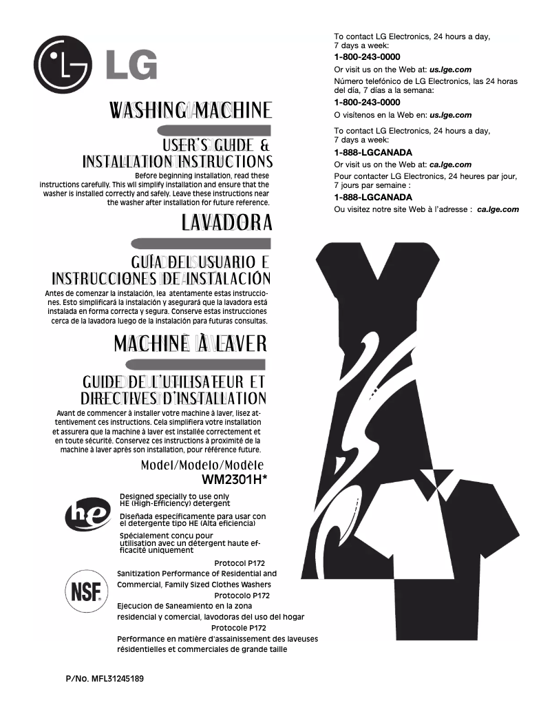 Image de la première page du manuel de l'appareil WM2301HW