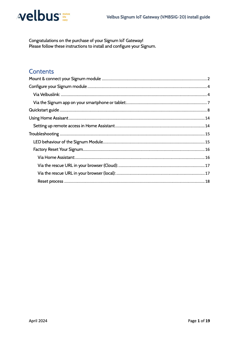 Image de la première page du manuel de l'appareil VMBSIG-20