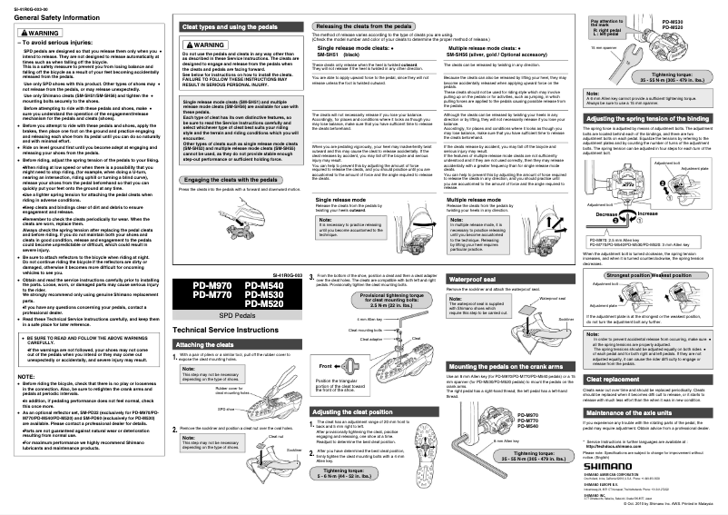 Page 1 de la notice Manuel utilisateur Shimano PD-M520