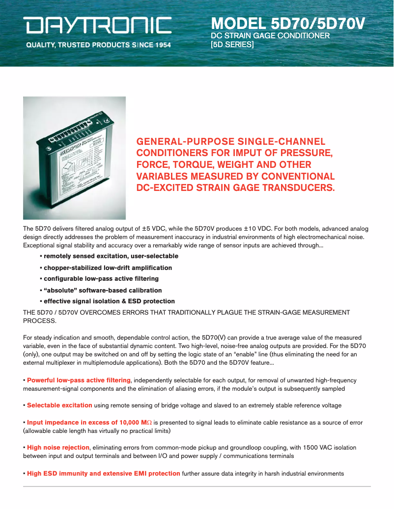 Page 1 de la notice Fiche technique Daytronic 5D70