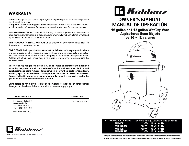 Page 1 de la notice Manuel utilisateur Koblenz WD-12K