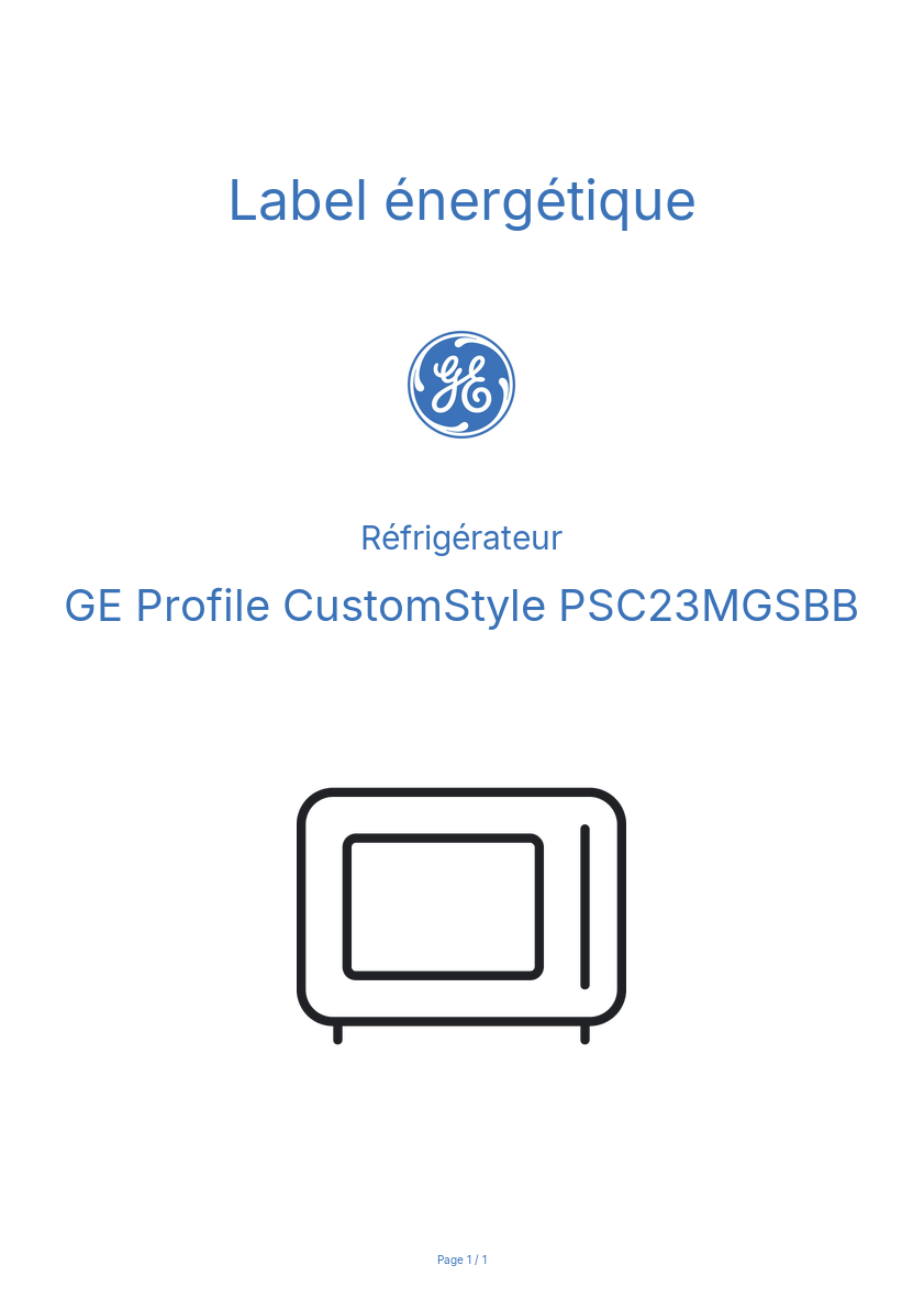 Page n°1 - Label énergétique GE Profile CustomStyle PSC23MGSBB