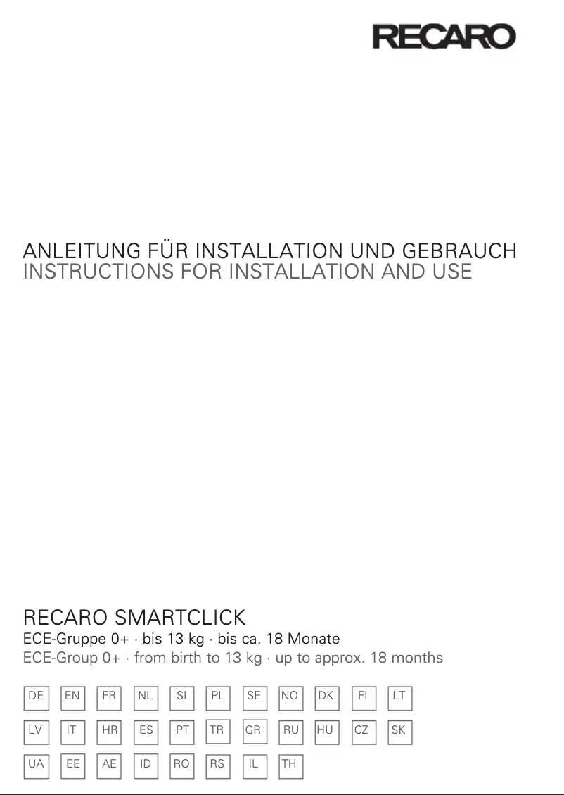 Page 1 de la notice Manuel utilisateur Recaro SmartClick Base