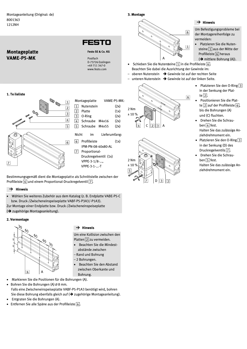 Page n°1 - Manuel utilisateur Festo VAME-P5-MK
