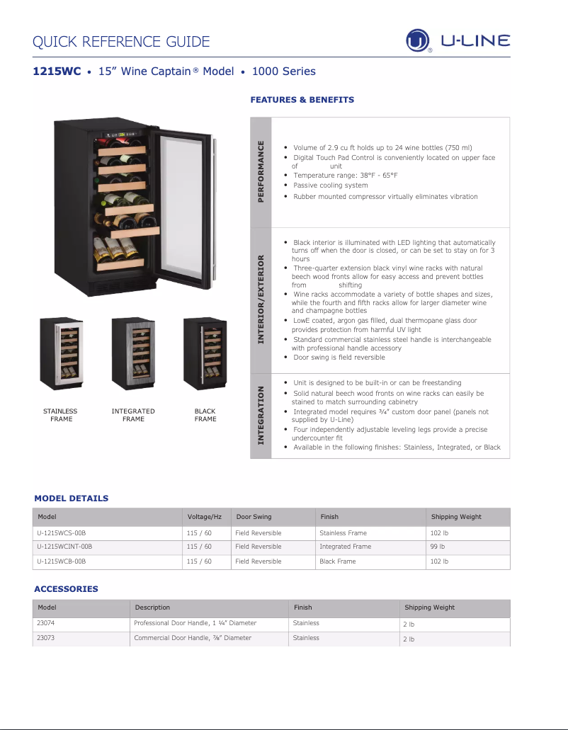 Page n°1 - Fiche technique U-Line U-1215WCB-00B