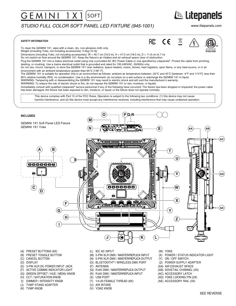 Page n°1 - Manuel utilisateur Litepanels Gemini 1x1 Soft