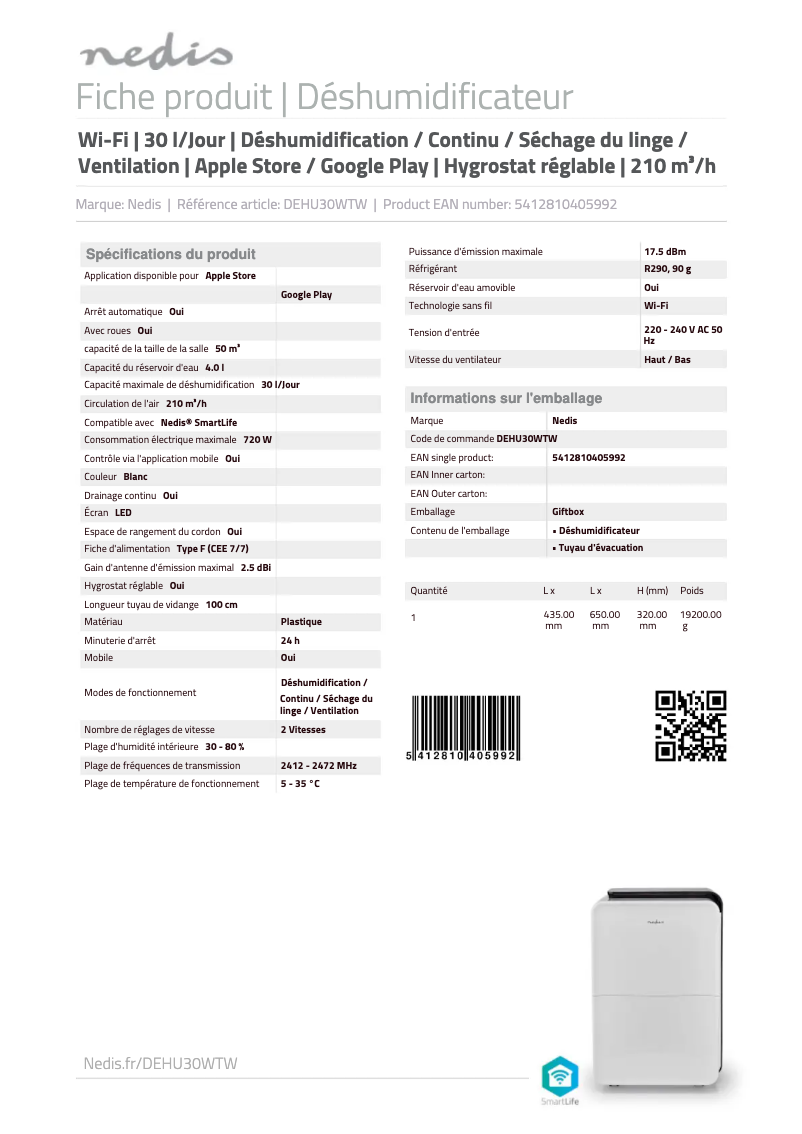 Image de la première page du manuel de l'appareil DEHU30WTW