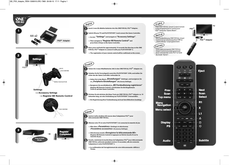 Image de la première page du manuel de l'appareil Smart Control PS3 URC 7965