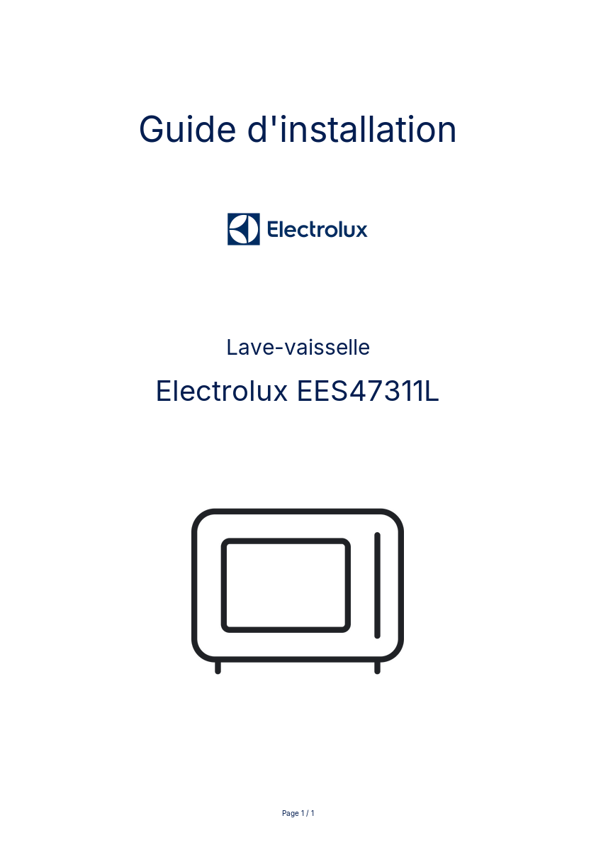 Page n°1 - Guide d'installation Electrolux EES47311L