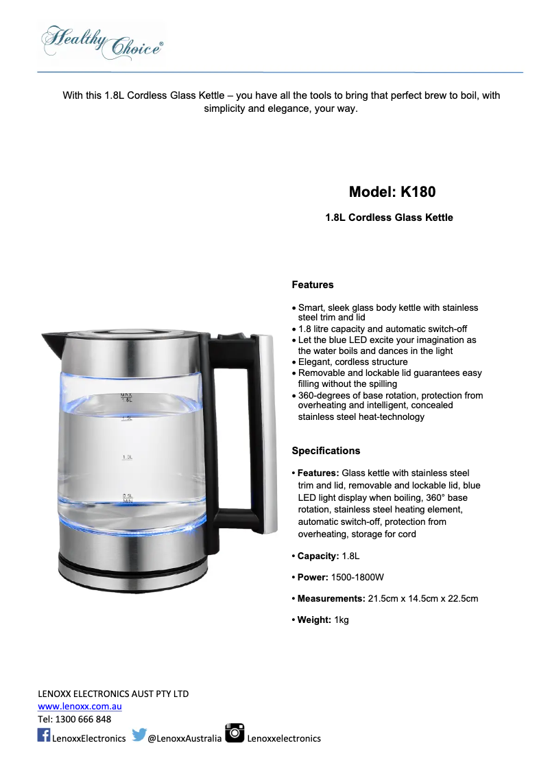 Page n°1 - Manuel utilisateur Healthy Choice K180