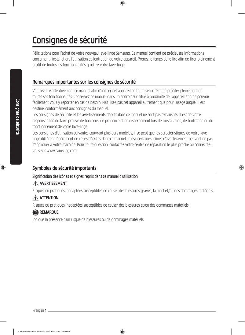 Image de la première page du manuel de l'appareil WW90K6410QX