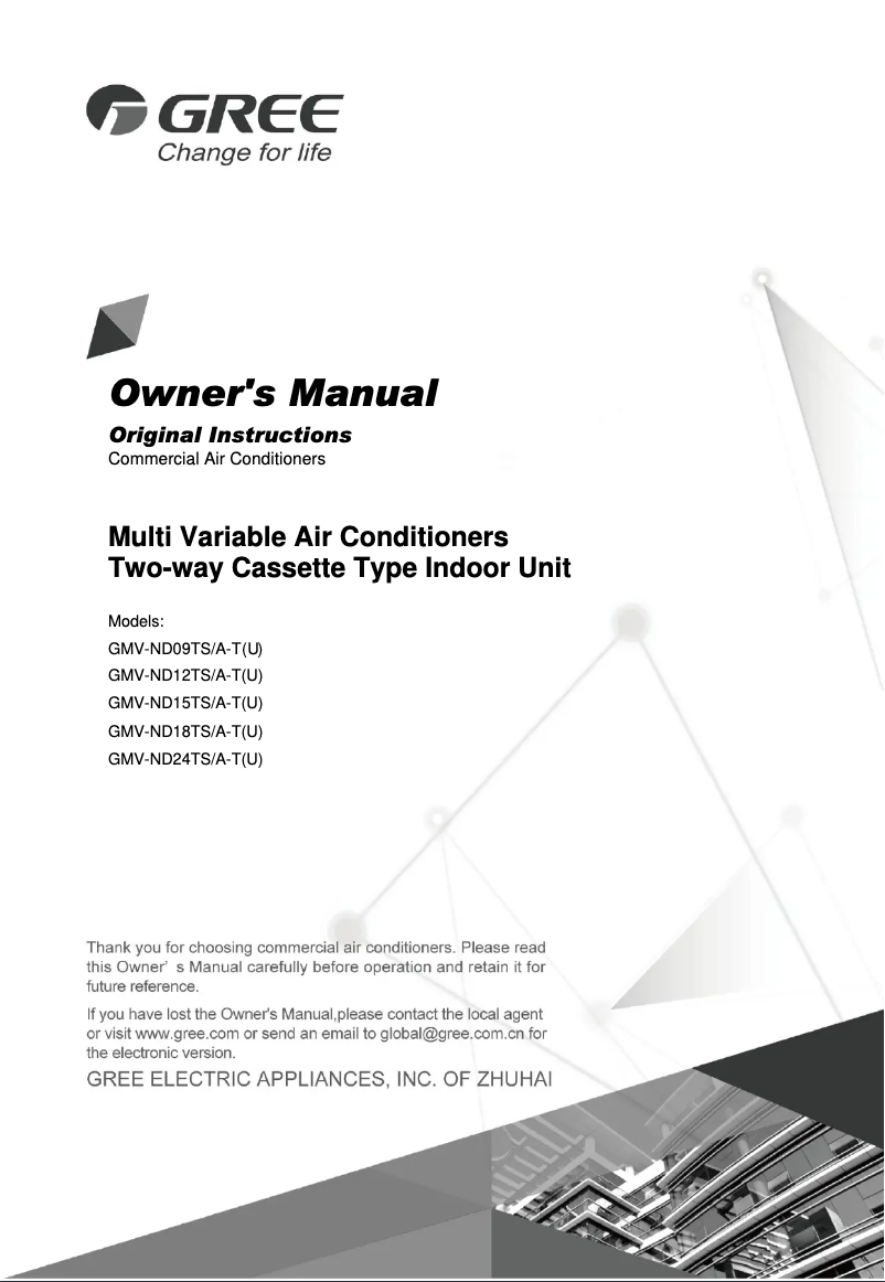 Page 1 de la notice Manuel utilisateur Gree GMV-ND12TS/A-T(U)