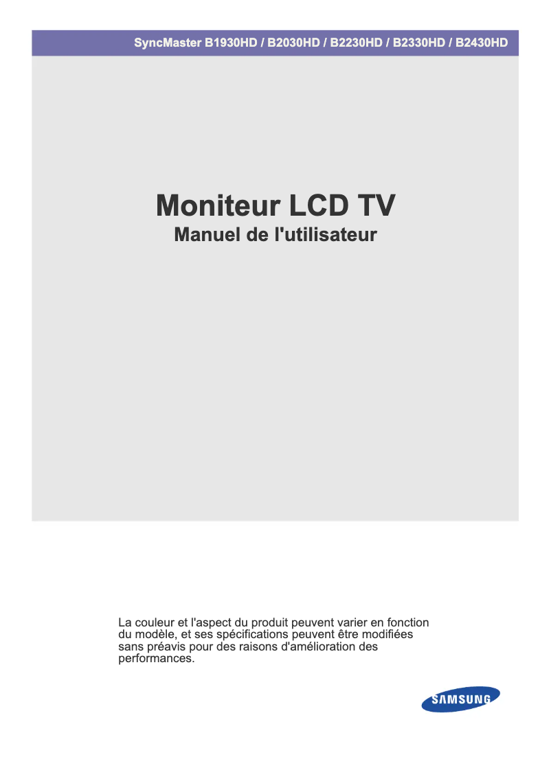 Page 1 de la notice Manuel utilisateur Samsung SyncMaster B2430HD