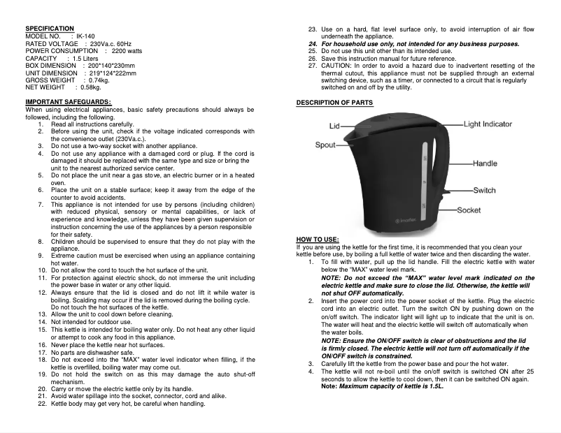 Página 1 del manual Manual de usuario Imarflex IK-140
