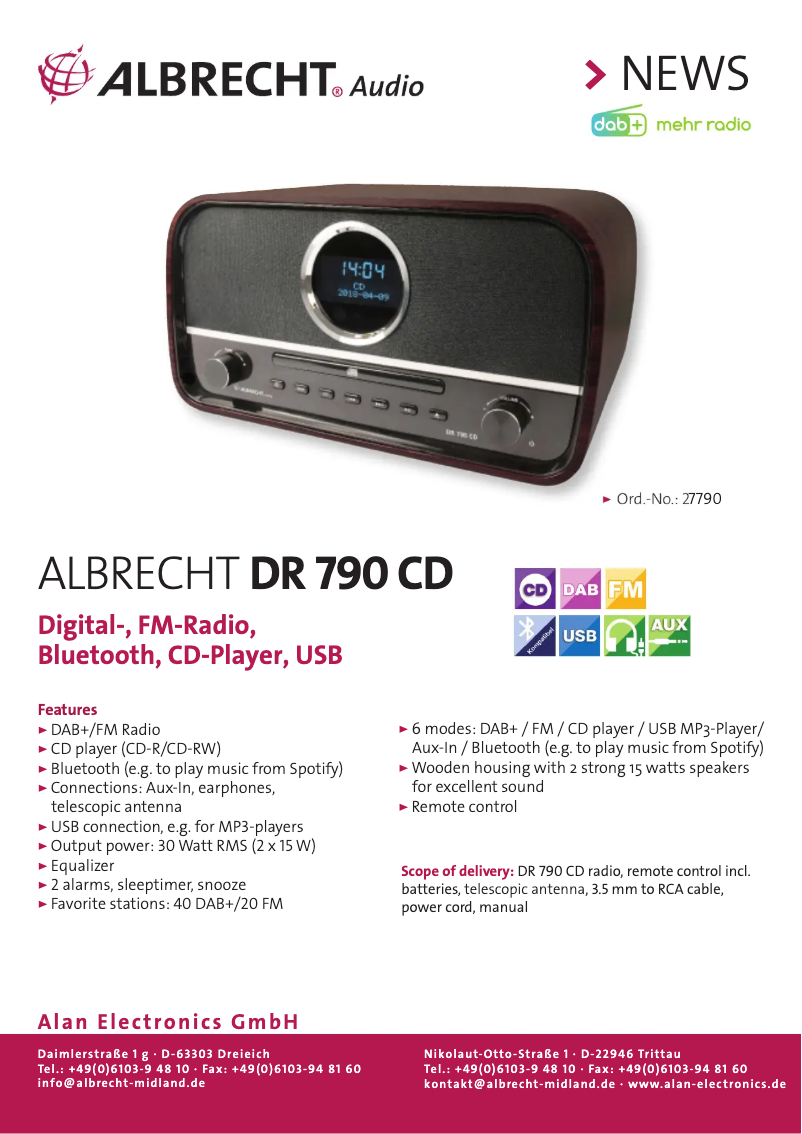 Page 1 de la notice Fiche technique Albrecht DR 790 CD