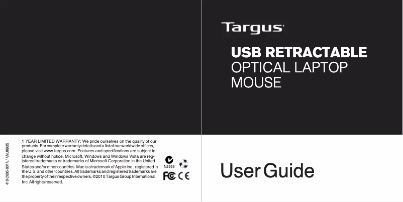 Page n°1 - Manuel utilisateur Targus AMU89US