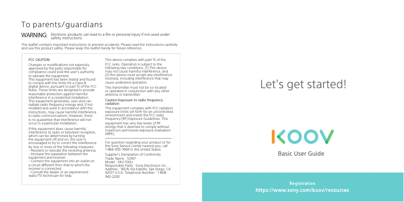 Image de la première page du manuel de l'appareil KOOV EKV-100U