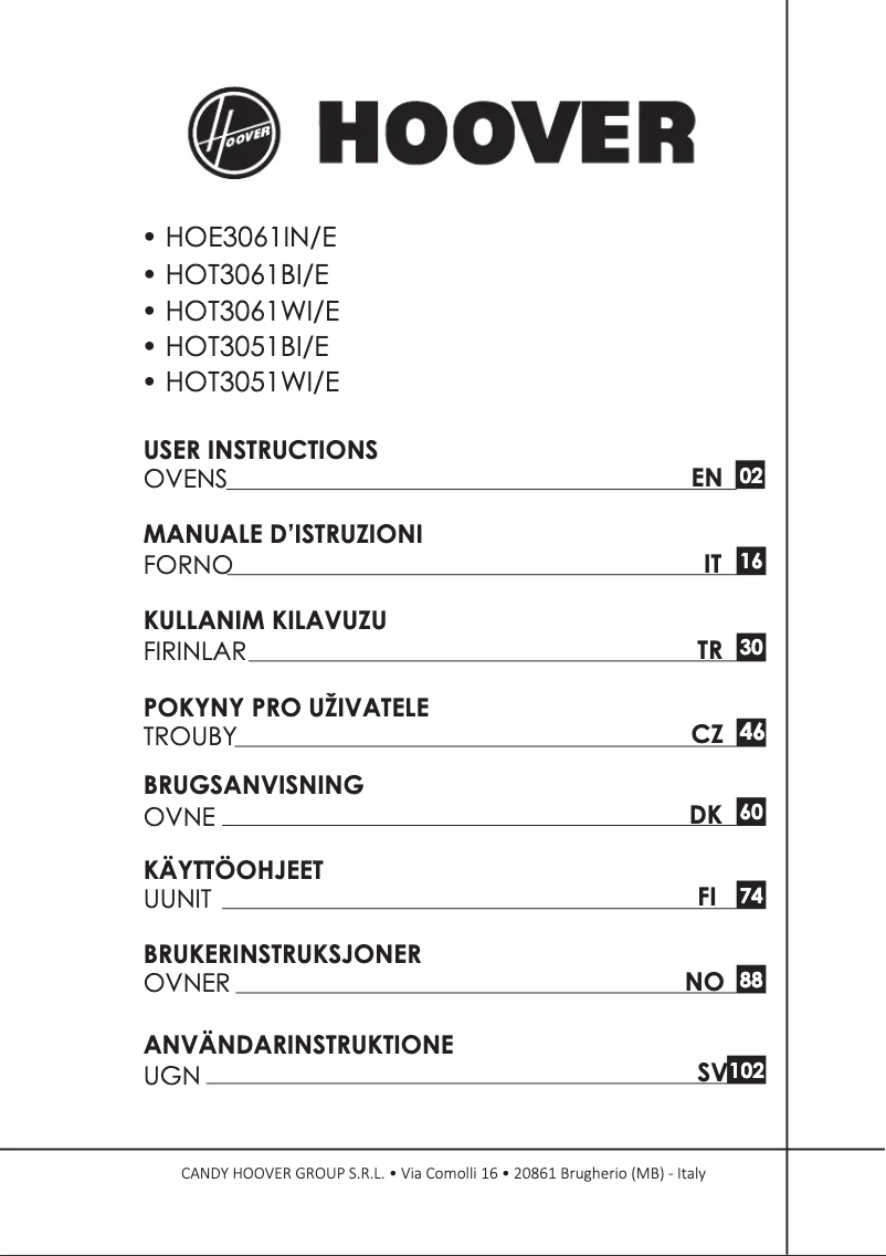 Page n°1 - Manuel utilisateur Hoover HOT3051WI