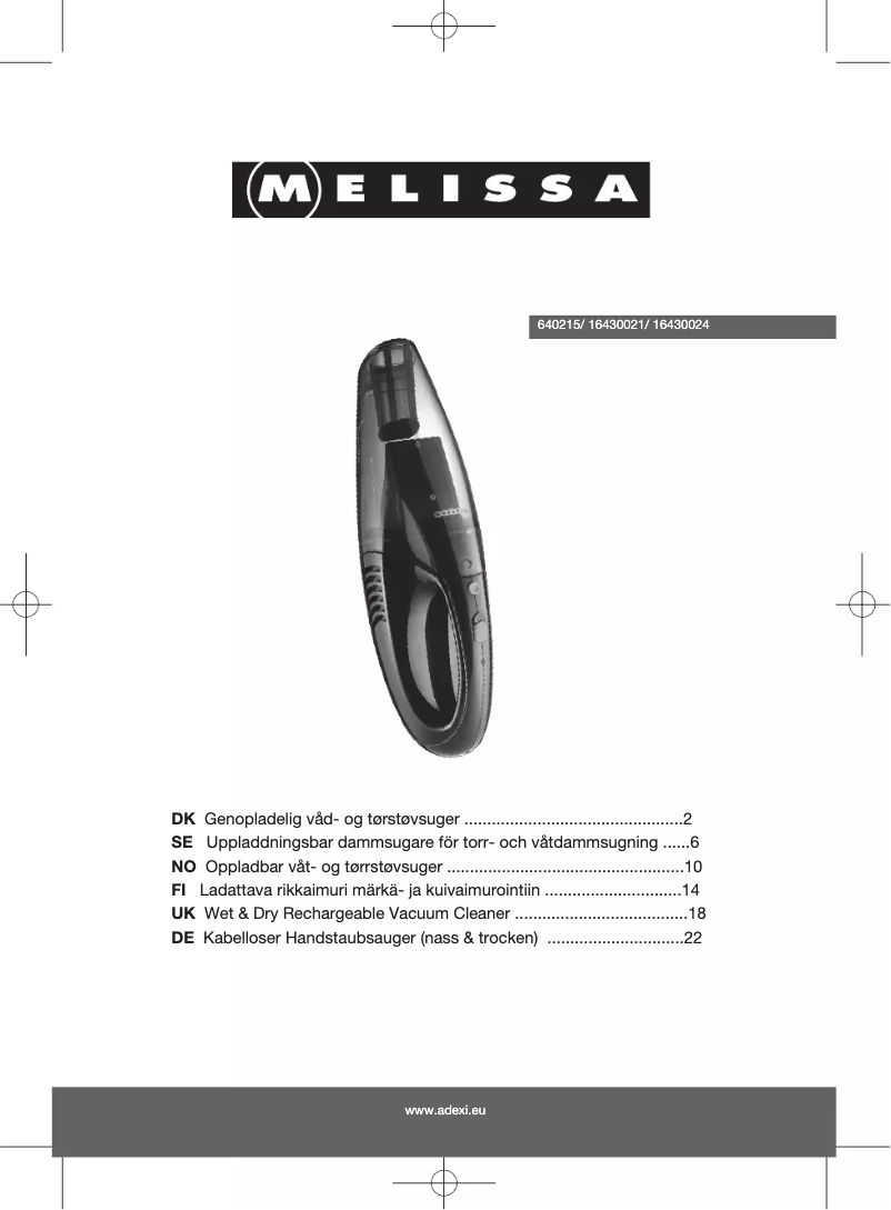 Page 1 de la notice Manuel utilisateur Melissa 16430021