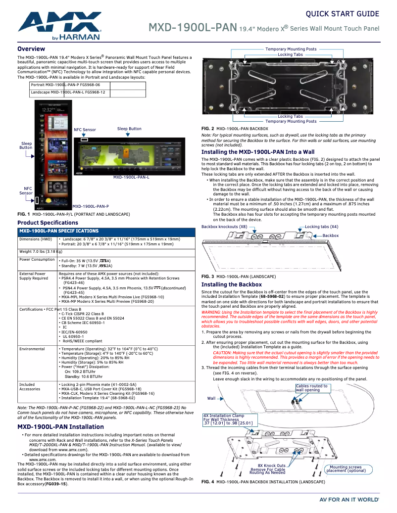 Page 1 de la notice Guide de démarrage rapide AMX MXD-1900L-PAN