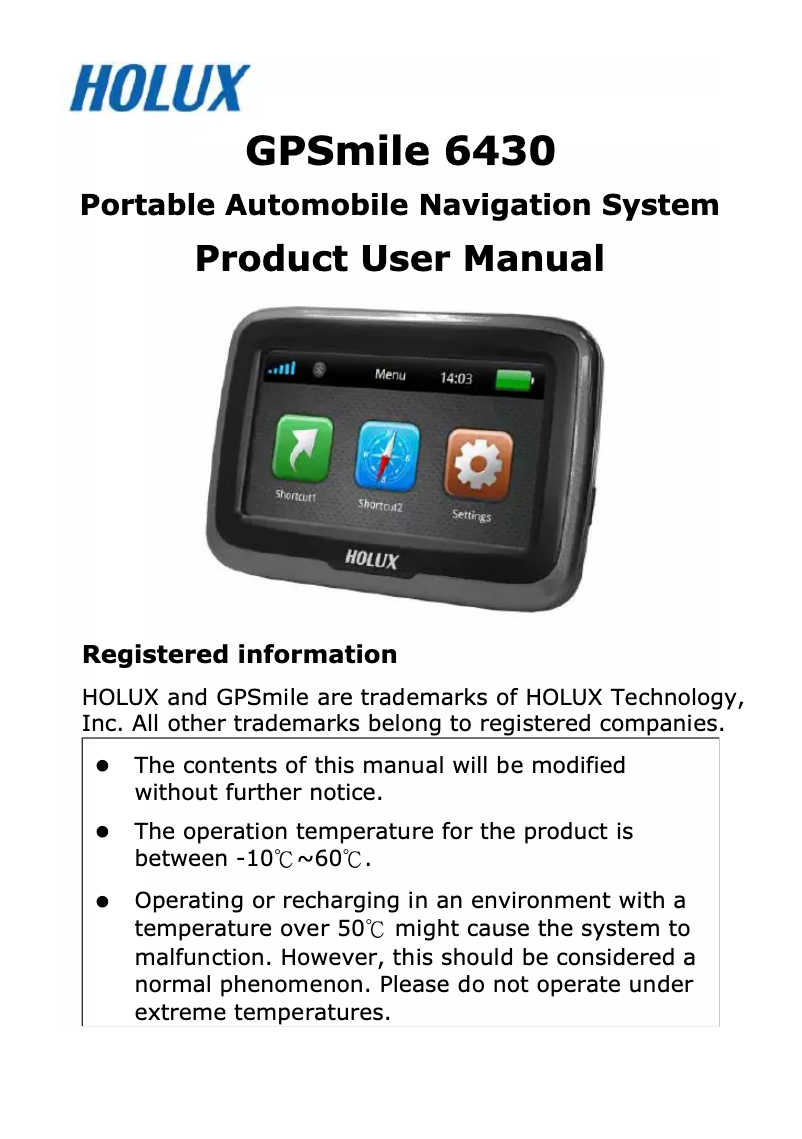 Image de la première page du manuel de l'appareil GPSmile 6430