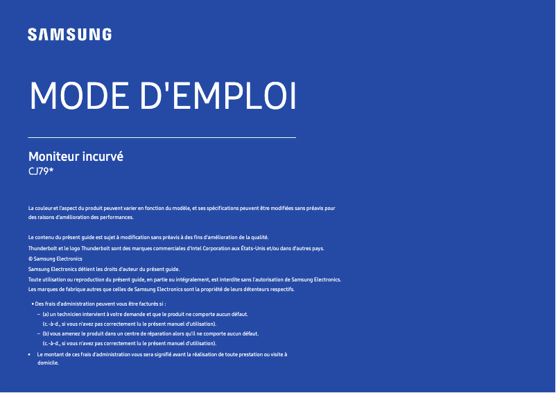 Page 1 de la notice Manuel utilisateur Samsung LC34J791WTUXEN