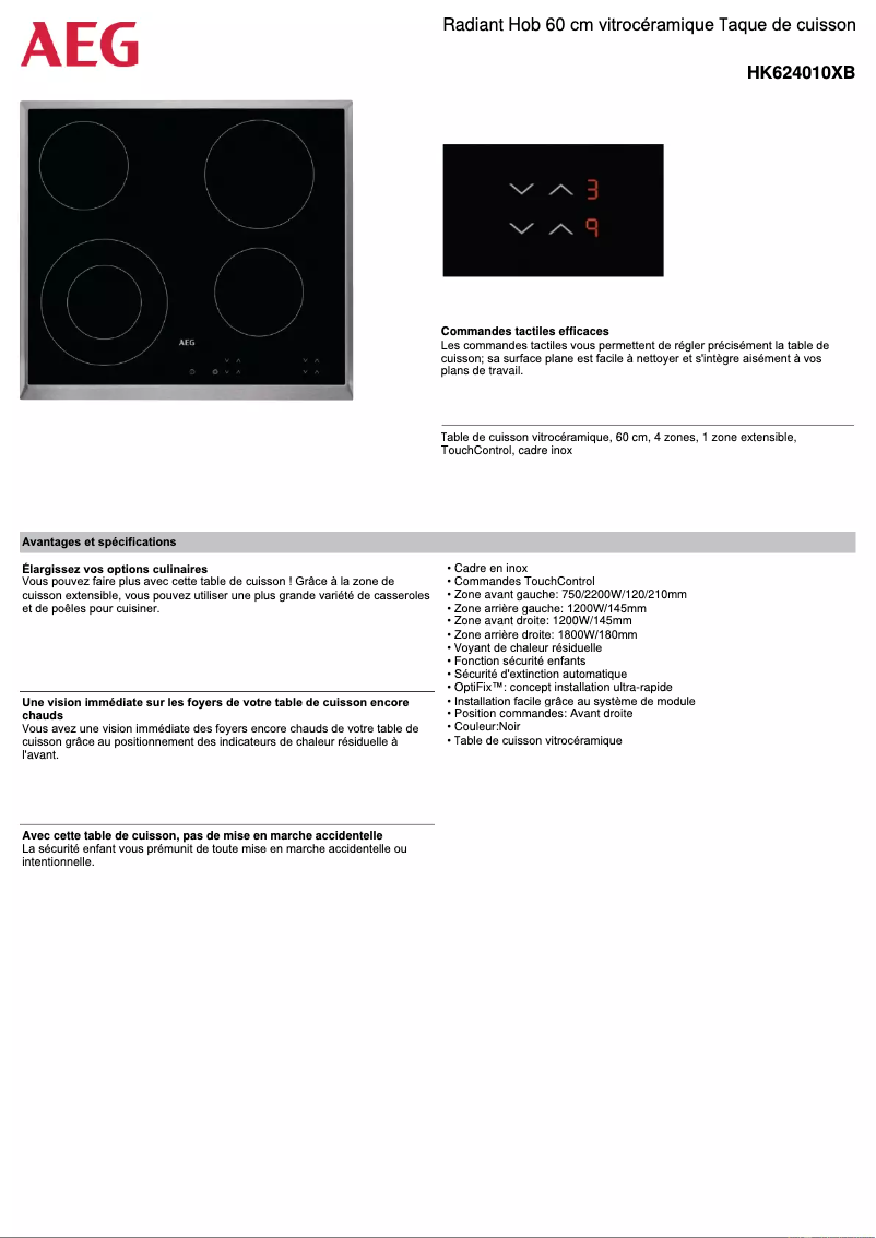 Page n°1 - Fiche technique AEG HK-624010-XB