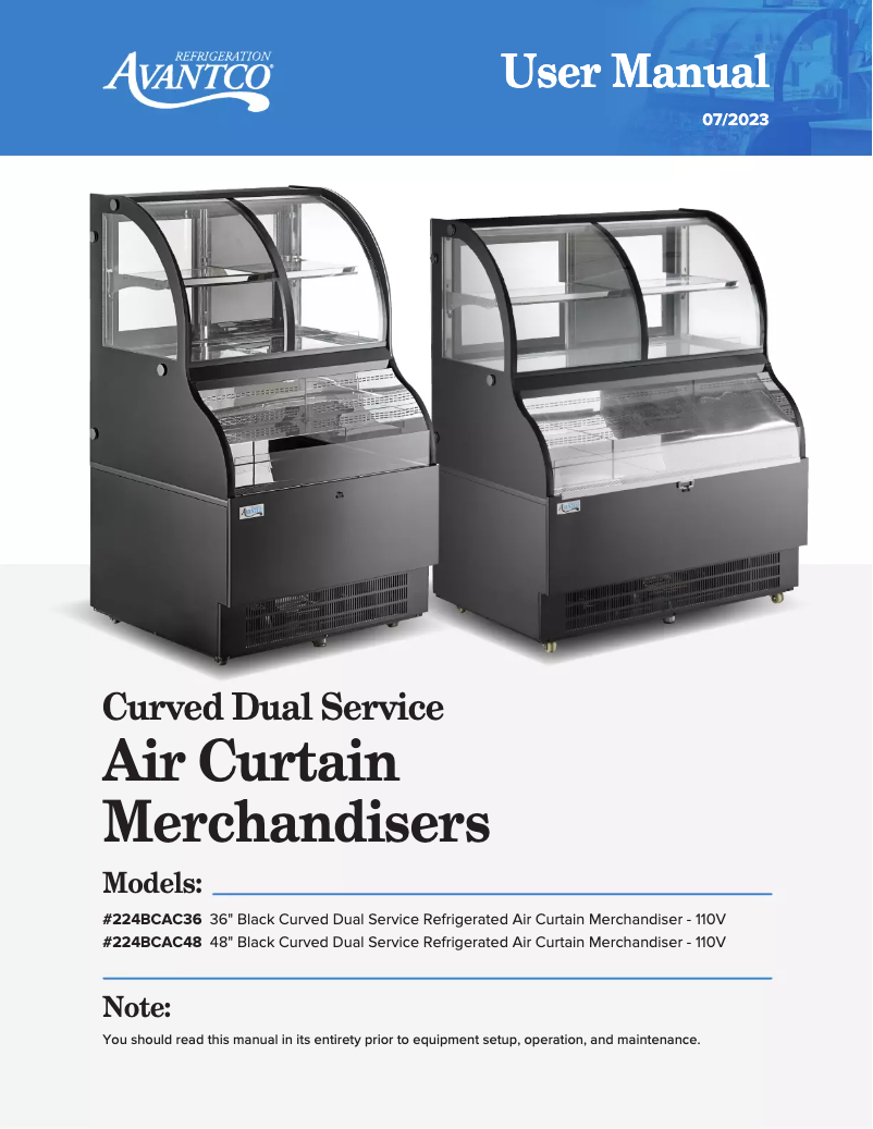 Page 1 de la notice Manuel utilisateur Avantco 224BCAC48