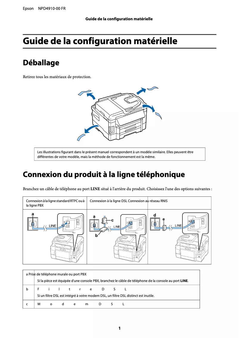 Page n°1 - Guide d'installation Epson WorkForce WF-3640DTWF