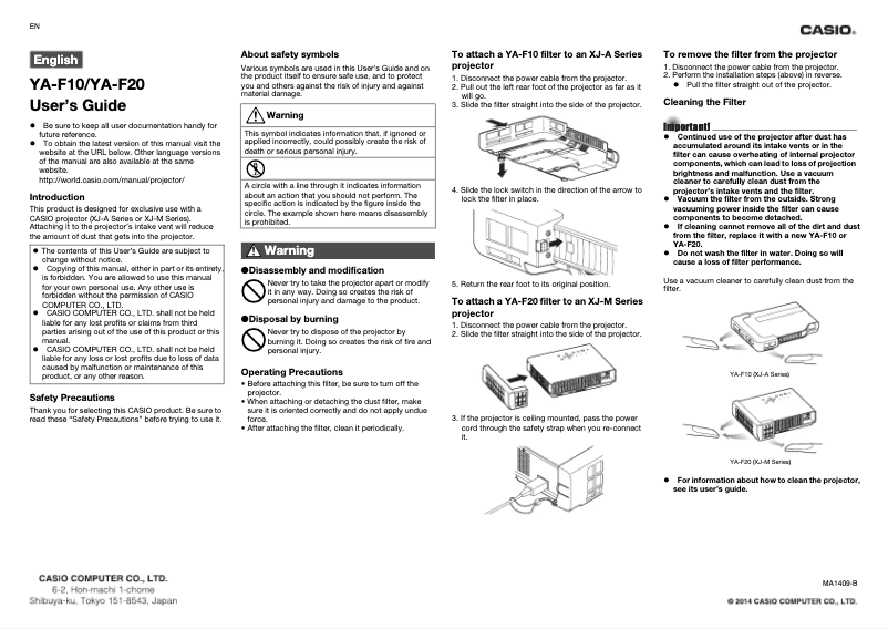 Image de la première page du manuel de l'appareil YA-F10