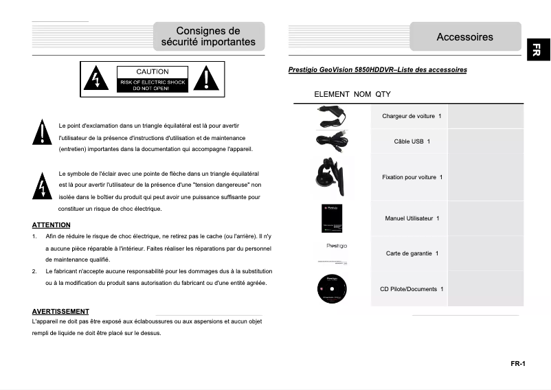 Page 1 de la notice Manuel utilisateur Prestigio GeoVision 5850