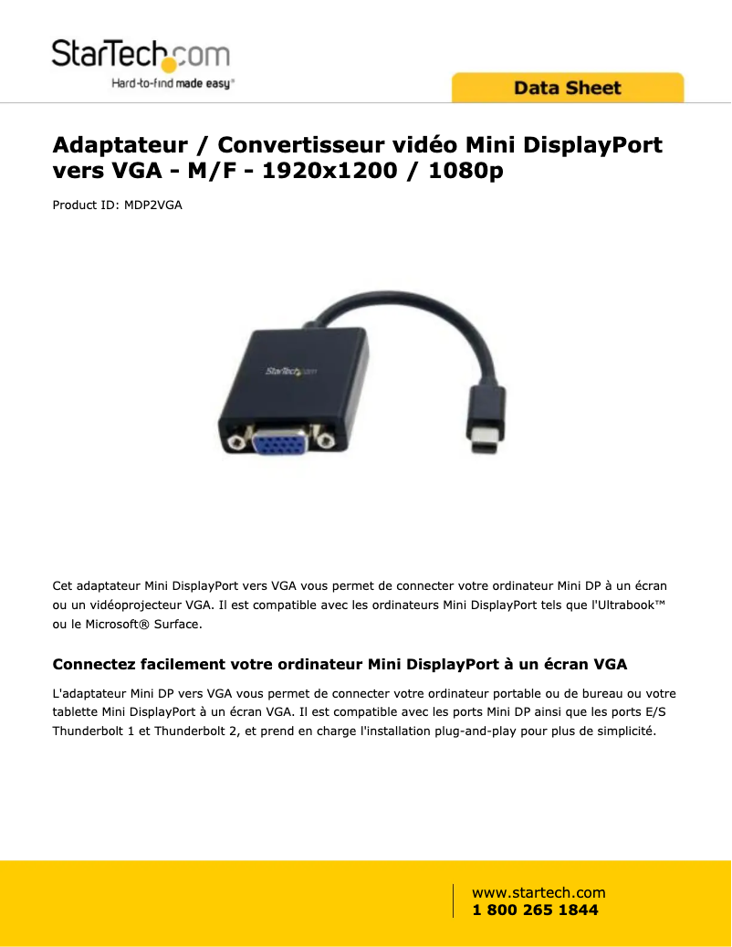 Page n°1 - Manuel utilisateur StarTech.com MDP2VGA